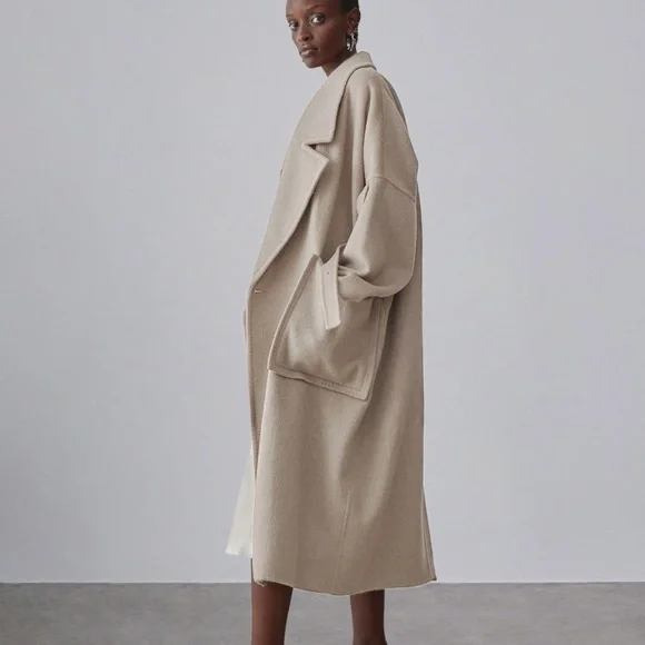 Silk Maison Oversized Beige 100% Wool trench Coat - Picture 2 of 15